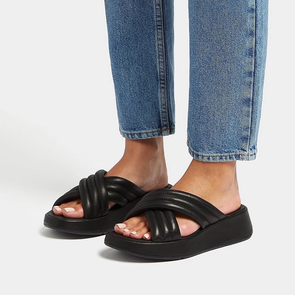 F-MODE 
Padded Leather Flatform Cross Slides